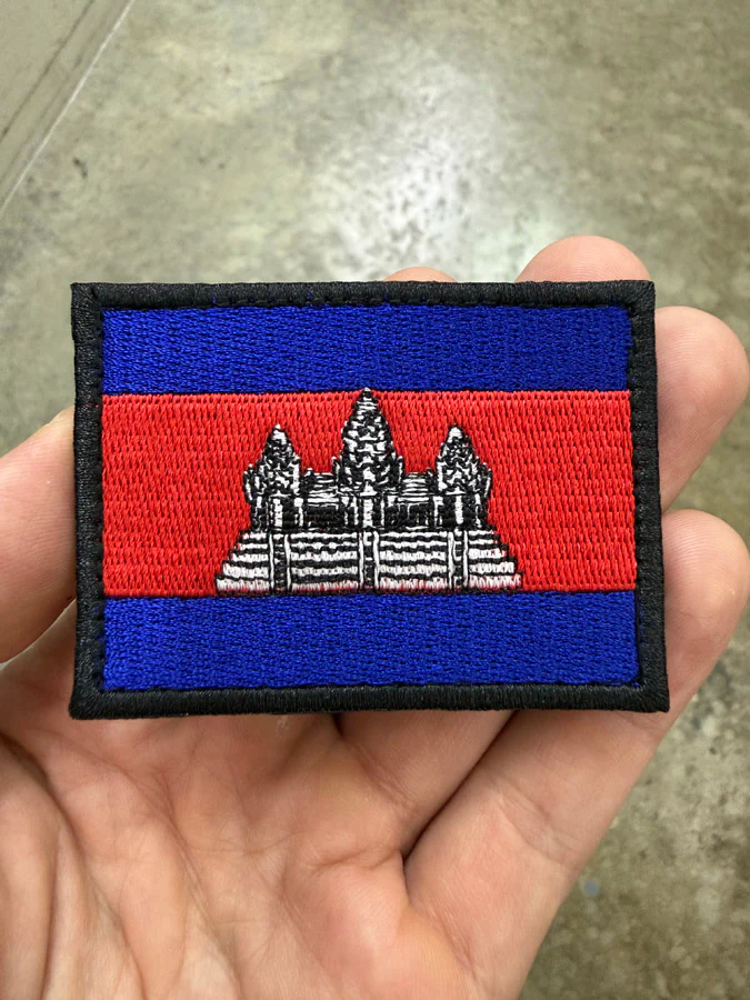Cambodia Flag Patch - 100% Embroidery with Hook Side Velcro Backing