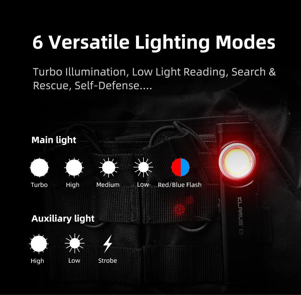 KLARUS E5 Dual Light EDC Flashlight (Magnetic Base, 470 Lumens) - Image 10