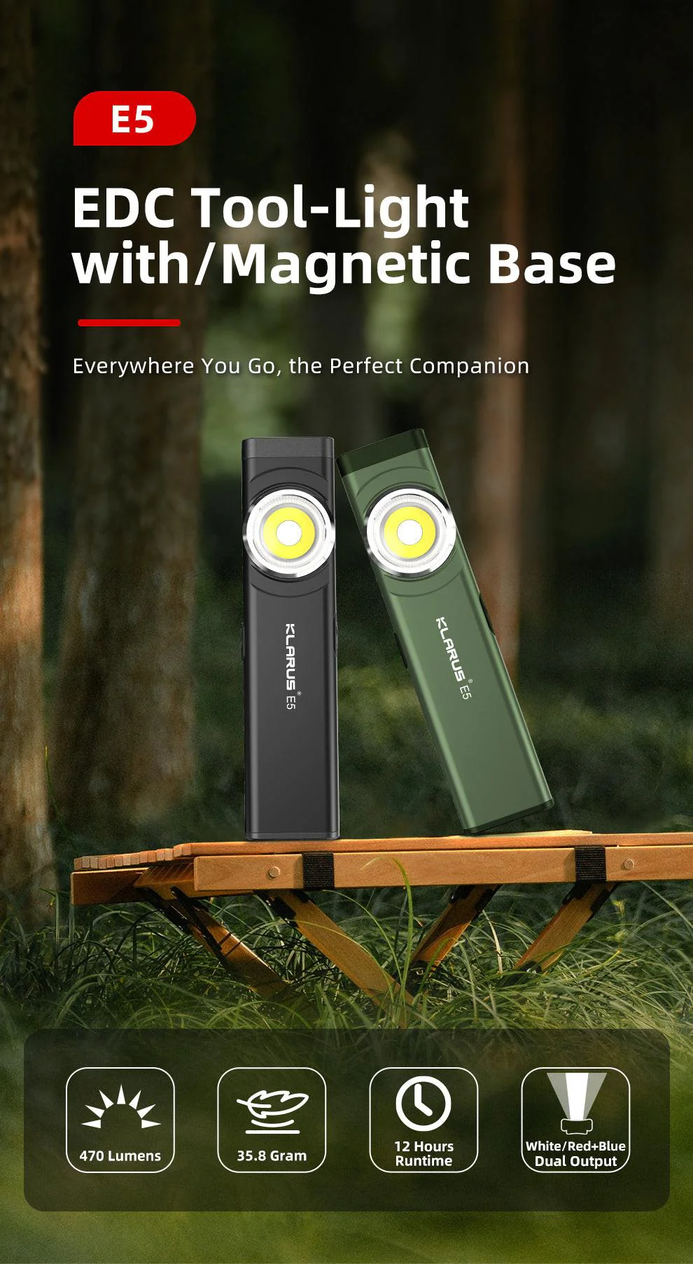 KLARUS E5 Dual Light EDC Flashlight (Magnetic Base, 470 Lumens) - Image 12