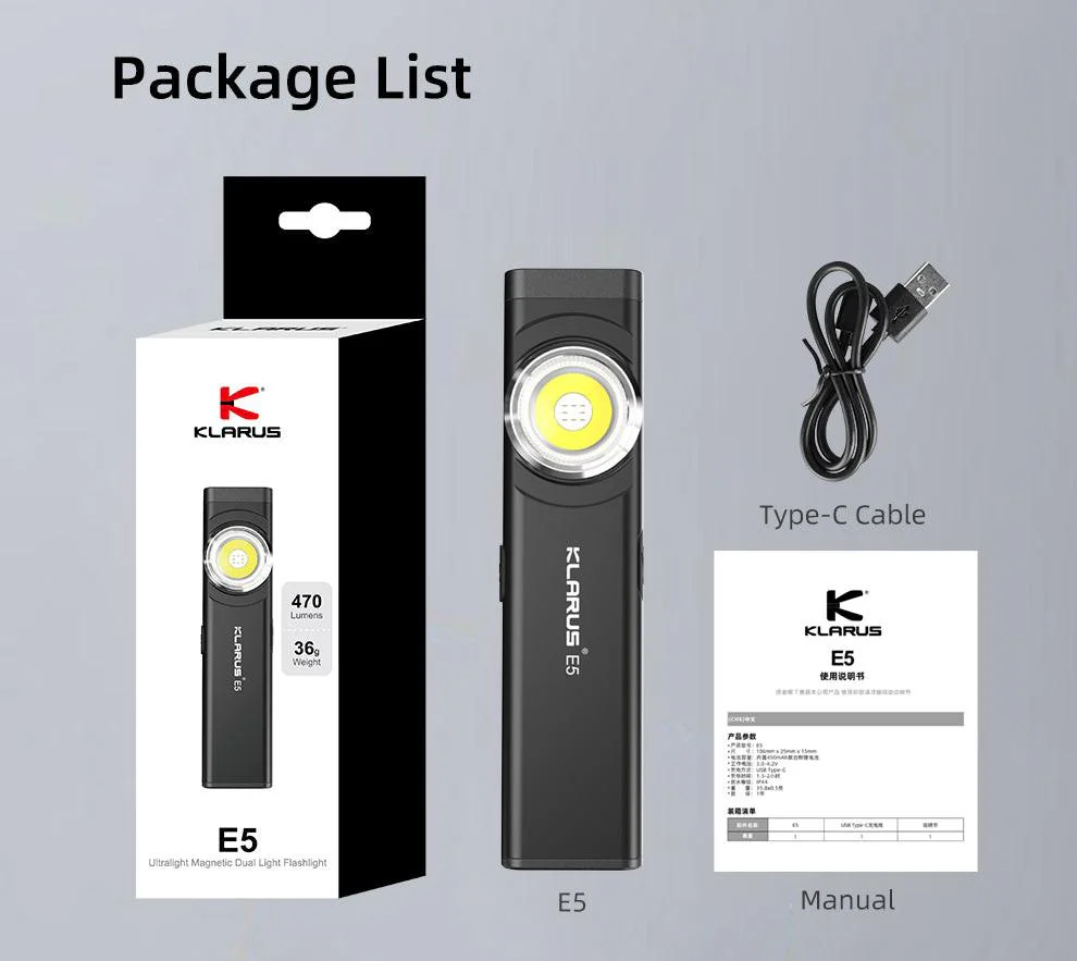 KLARUS E5 Dual Light EDC Flashlight (Magnetic Base, 470 Lumens) - Image 22