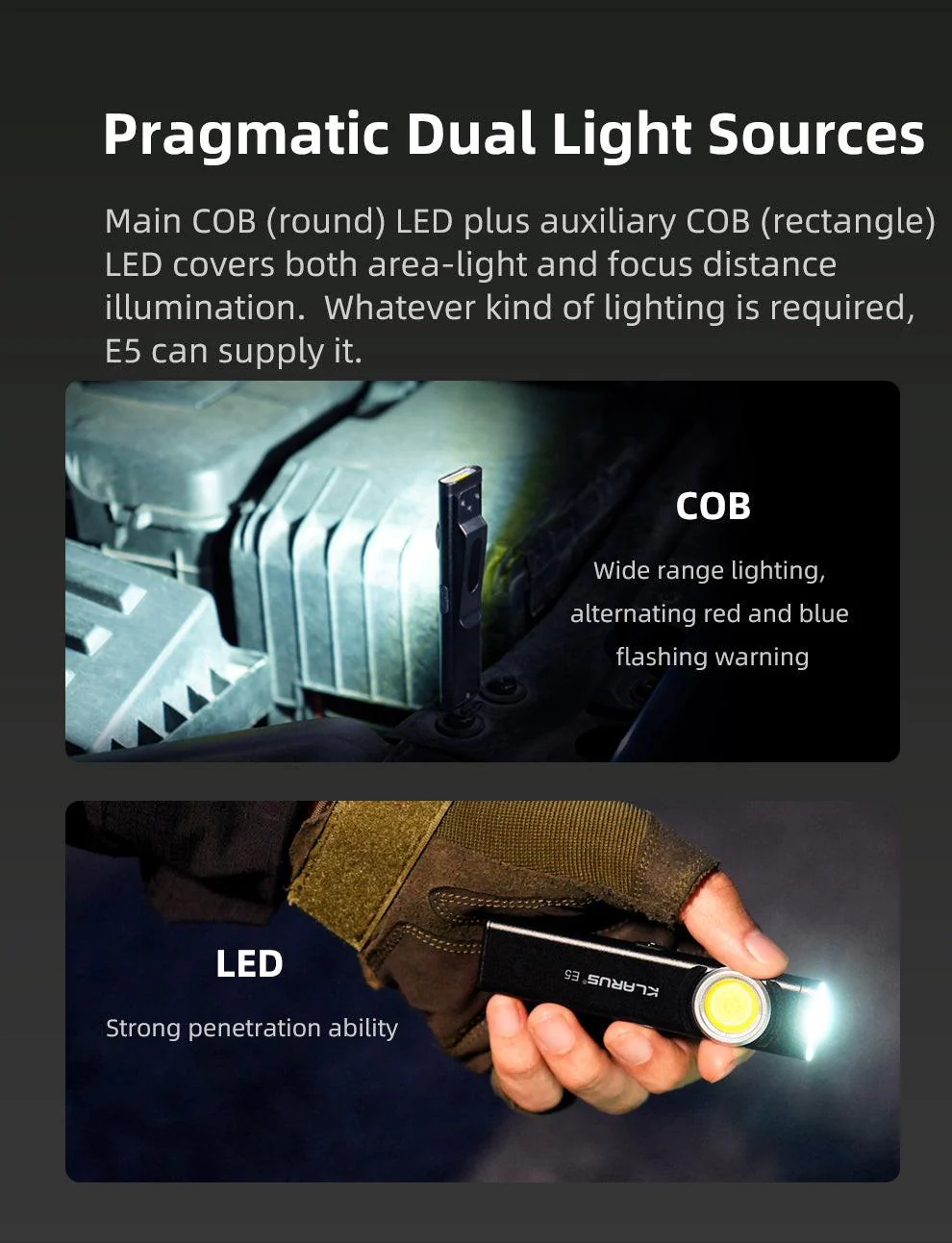 KLARUS E5 Dual Light EDC Flashlight (Magnetic Base, 470 Lumens) - Image 9