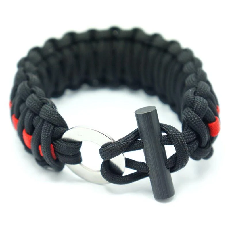 FIRESTEEL KING COBRA STYLE PARACORD BRACELET (BLACK W RED LINE) - Image 2