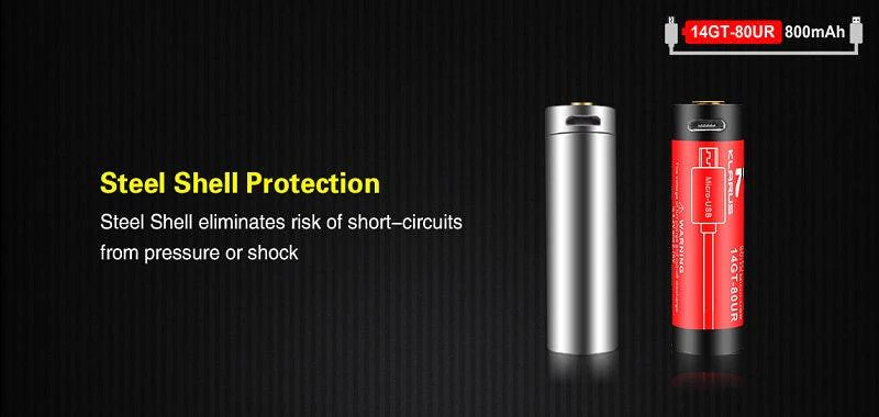 KLARUS 14GT-80UR 14500 800MAH 3.7V PROTECTED LITHIUM ION (LI-ION) HIGH-DRAIN 4A BUTTON TOP BATTERY WITH MICRO USB CHARGING PORT - Image 10