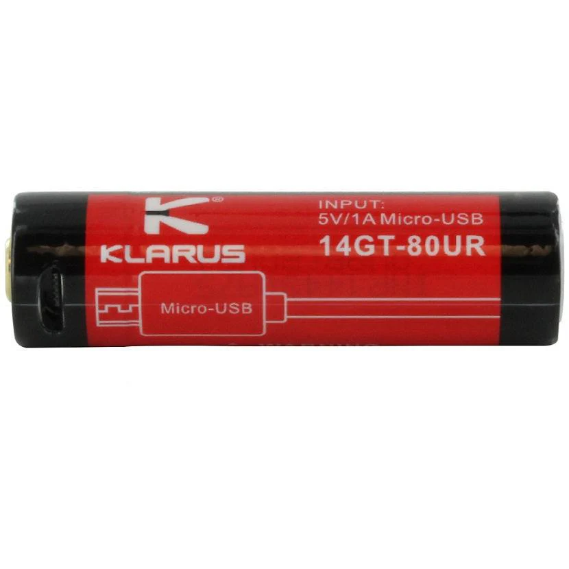 KLARUS 14GT-80UR 14500 800MAH 3.7V PROTECTED LITHIUM ION (LI-ION) HIGH-DRAIN 4A BUTTON TOP BATTERY WITH MICRO USB CHARGING PORT - Image 3