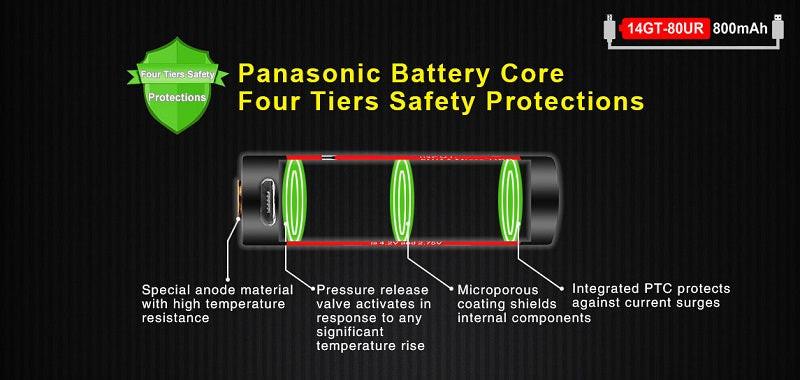 KLARUS 14GT-80UR 14500 800MAH 3.7V PROTECTED LITHIUM ION (LI-ION) HIGH-DRAIN 4A BUTTON TOP BATTERY WITH MICRO USB CHARGING PORT - Image 9