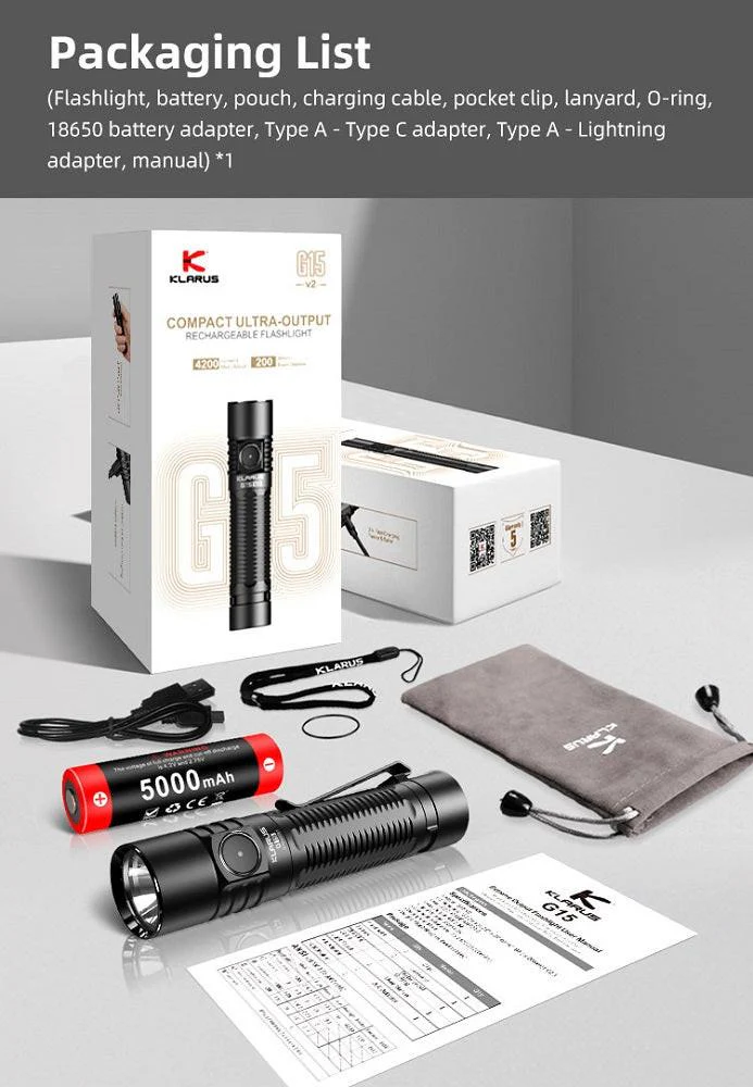 KLARUS G15 V2 USB-C- RECHARGEABLE LED FLASHLIGHT - CREE XHP70.2 (INCLUDES 1 X 21700) - 4200 LUMENS - Image 19