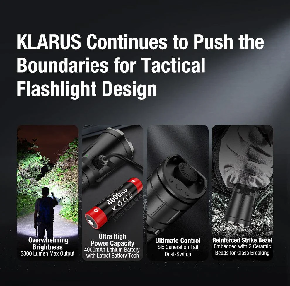 KLARUS XT11GT PRO V3.0 USB-C RECHARGEABLE TACTICAL LED FLASHLIGHT (USES 1 X 18650 INCLUDED) - 3300 LUMENS - Image 8