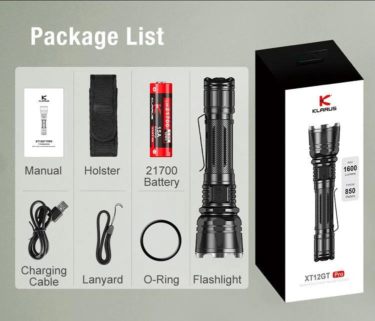 KLARUS XT12GT-PRO USB-C RECHARGEABLE LED FLASHLIGHT - INCLUDES 1 X 21700 - 1600 LUMENS - Image 23