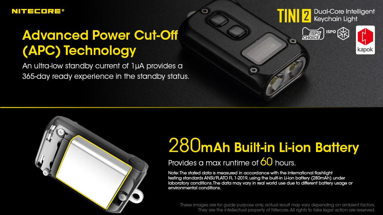 NITECORE TINI 2 (Black) USB-C Rechargeable Keychain Torch, 500 Lumens - Image 8