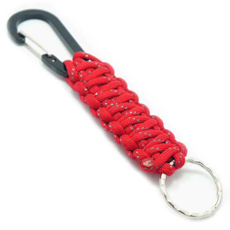 PARACORD KEYCHAIN WITH CARABINER - RED REFLECTIVE
