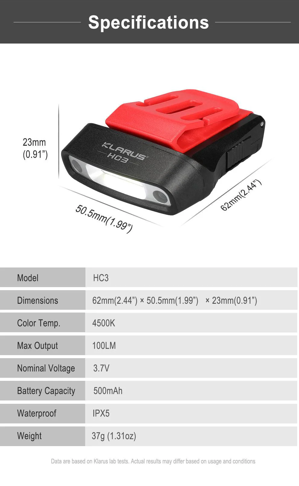 KLARUS HC3 Rechargeable Headlamp (Visor Clip, Motion Sensor) 100 Lumens - Image 13