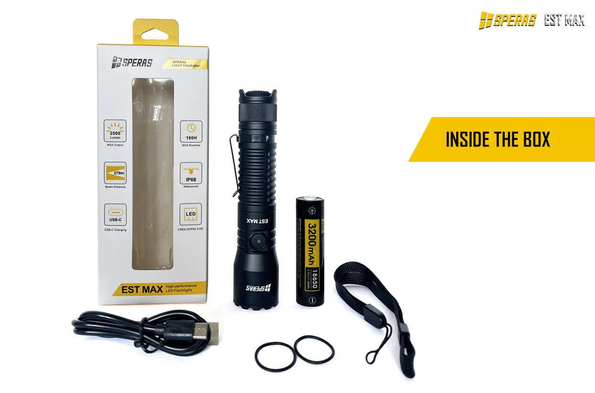 SPERAS EST MAX PROFESSIONAL TACTICAL POLICE FLASHLIGHT 2500 LUMENS, 1 x 18650 (BLACK) - Image 14