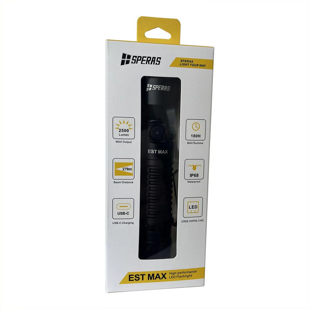 SPERAS EST MAX PROFESSIONAL TACTICAL POLICE FLASHLIGHT 2500 LUMENS, 1 x 18650 (BLACK) - Image 15