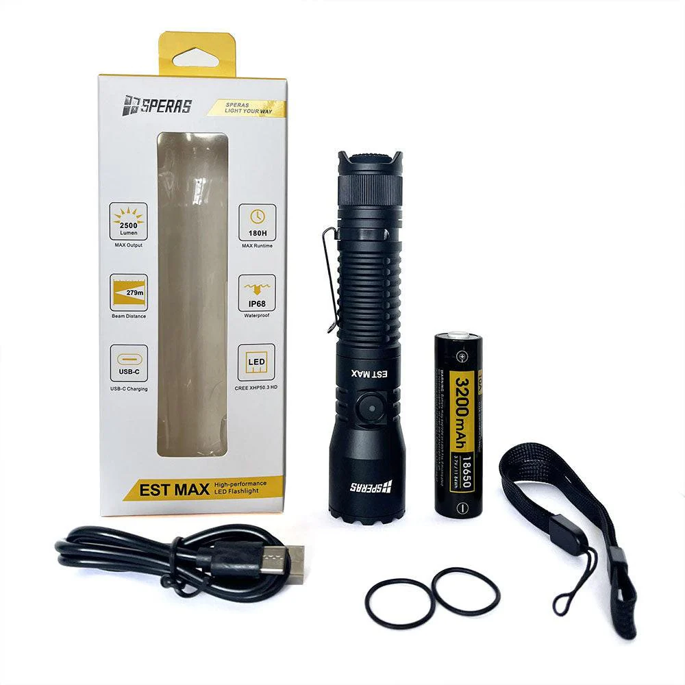 SPERAS EST MAX PROFESSIONAL TACTICAL POLICE FLASHLIGHT 2500 LUMENS, 1 x 18650 (BLACK) - Image 16
