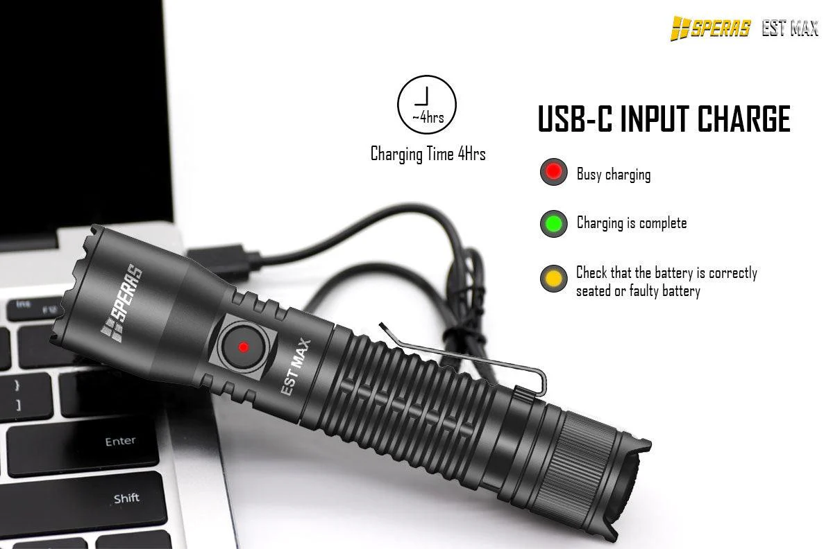 SPERAS EST MAX PROFESSIONAL TACTICAL POLICE FLASHLIGHT 2500 LUMENS, 1 x 18650 (BLACK) - Image 5