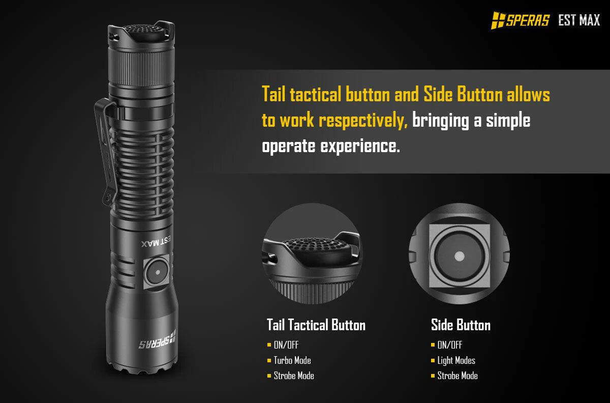 SPERAS EST MAX PROFESSIONAL TACTICAL POLICE FLASHLIGHT 2500 LUMENS, 1 x 18650 (BLACK) - Image 9